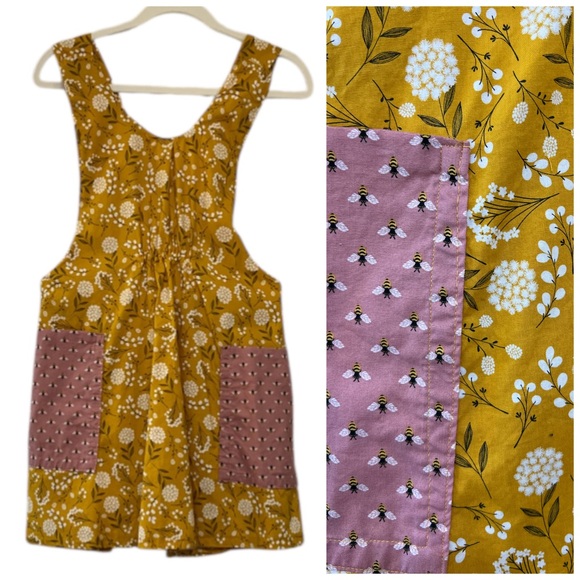 Handmade Other - Handmade Full Apron Mustard Yellow Floral & Bee Print with Pockets